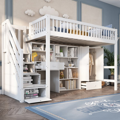 BTM 3ft single kids bed 90x190cm with desk stairs wardrobe lockers ...