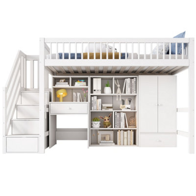 BTM 3ft single kids bed 90x190cm with desk stairs wardrobe lockers ...