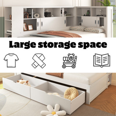 BTM 3ft Single Platform Bed White with Trundle Bookcase USB Storage ...