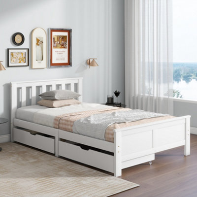 BTM 3ft Single Storage Bed 90x190 cm Solid White Pine Bed Frame with ...