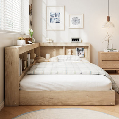 BTM 3ft Single Storage Bed 90x190cm White Oak MDF and Plywood Bed Frame ...