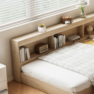 BTM 3ft Single Storage Bed 90x190cm White Oak MDF and Plywood Bed Frame ...