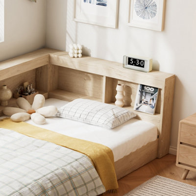 BTM 3ft Single Storage Bed 90x190cm White Oak MDF and Plywood Bed Frame ...