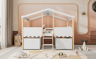 BTM 3ft Single Wooden Bed for Children White and Natural with Roof ...