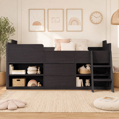 BTM 3ft single wooden cabin bed 90x190cm kids mid sleeper bed with ...