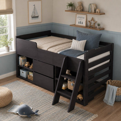 BTM 3ft single wooden cabin bed 90x190cm kids mid sleeper bed with ...