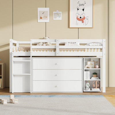 BTM 3ft Single Wooden Cabin Bed with Pull-Out Desk, Drawers And Storage ...