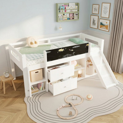 BTM 3ft Single Wooden Cabin Bed with Slide And Blackboard, Kids Loft ...