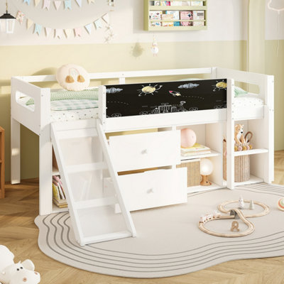 BTM 3ft Single Wooden Cabin Bed with Slide And Blackboard, Kids Loft ...