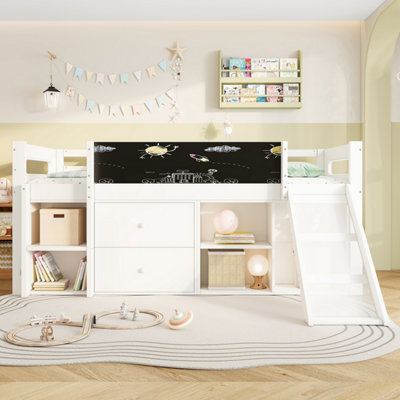 BTM 3ft Single Wooden Cabin Bed with Slide And Blackboard, Kids Loft ...