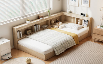 BTM 3ft SingleStorage Bed 90x190cm White Oak Colour MDF and Plywood ...