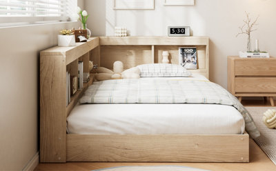 BTM 3ft SingleStorage Bed 90x190cm White Oak Colour MDF and Plywood ...