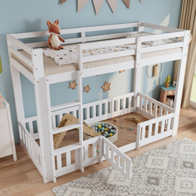 BTM 3ft Solid Wood Bunk Bed White with Door Fence Fall Protection and ...