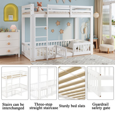 BTM 3ft Solid Wood Bunk Bed White with Door Fence Fall Protection and ...