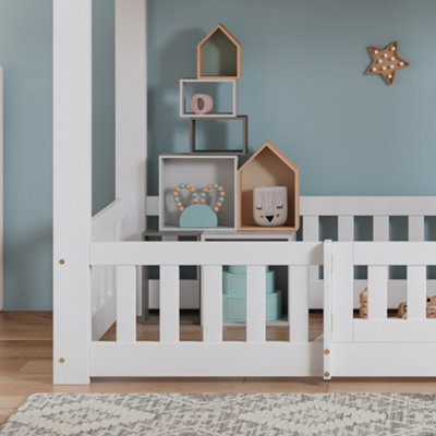 BTM 3ft Solid Wood Bunk Bed White with Door Fence Fall Protection and ...