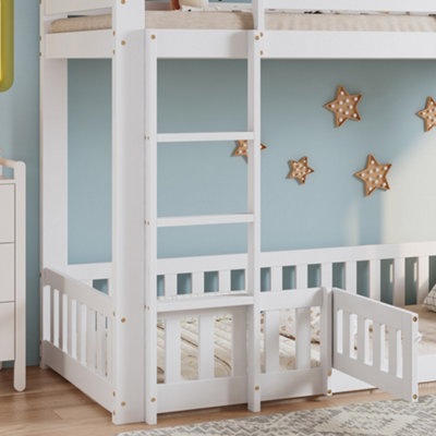 BTM 3ft Solid Wood Bunk Bed White with Door Fence Fall Protection and ...