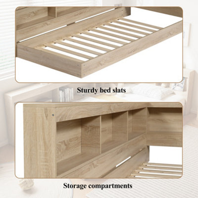 BTM 3ft Storage Bed 90x190cm White Oak Colour MDF and Plywood Frame for ...