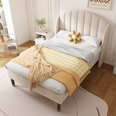 BTM 3FT UPHOLSTERED SINGLE BED WITH HEADBOARD, SLATTED FRAME, VELVET ...