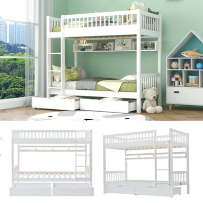 BTM 3ft White Bunk Bed for Children Solid Pine Frame with Slide Out ...
