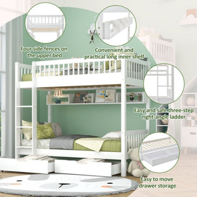 BTM 3ft White Bunk Bed for Children Solid Pine Frame with Slide Out ...