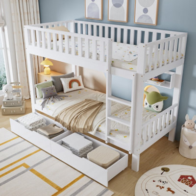 BTM 3ft White Single Bunk Bed for Children Solid Pine Frame with Slide ...