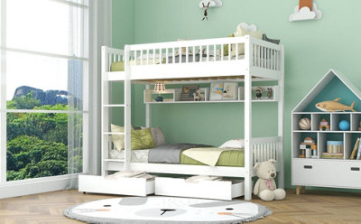 BTM 3ft White Single Bunk Bed for Children Solid Pine Frame with Slide ...
