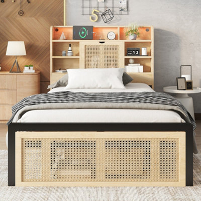 BTM 3ft Wooden Bed 90X190 cm, Single Bed with Charging Port, LED ...