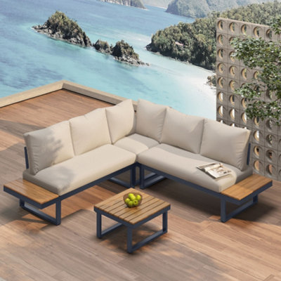 BTM 4-Piece Garden Lounge Set, Reclining Chairs, WPC Tabletop, Beige ...