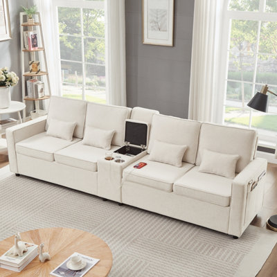 BTM 4-Seater Sofa with Storage Console, USB & Type-C, Cup Holders ...