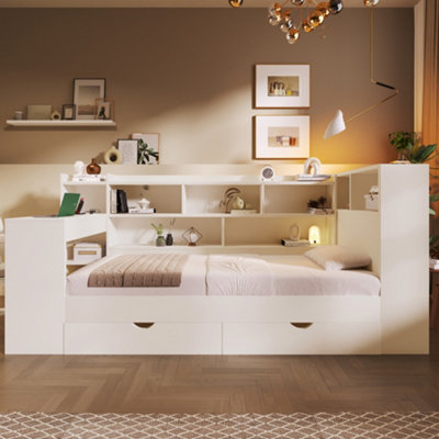 BTM 4ft6 Daybed 135x190cm with Bookcase, Desk, Drawers And USB-C