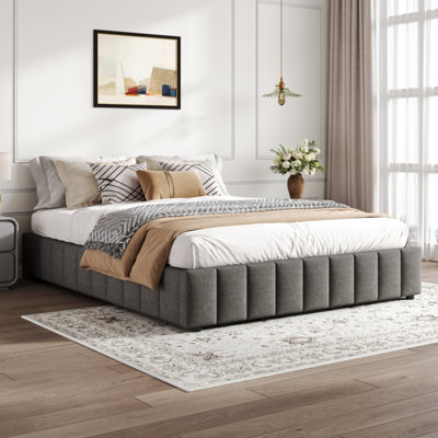 BTM 4ft6 Double Ottoman Storage Bed, Linen, Hydraulic Lift, Grey