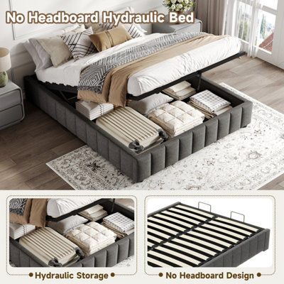 BTM 4ft6 Double Ottoman Storage Bed, Linen, Hydraulic Lift, Grey