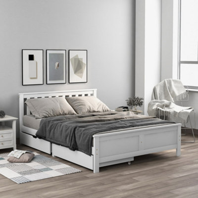 BTM 4ft6 Double Storage Bed 190x135cm Solid White Pine Frame with ...