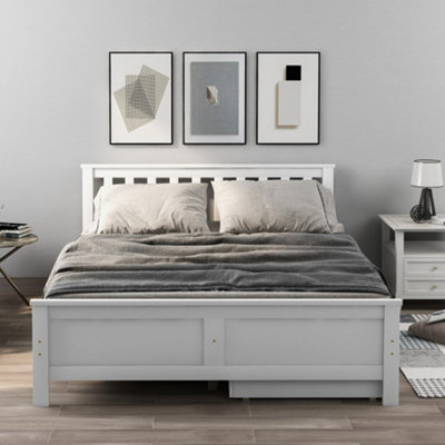 BTM 4ft6 Double Storage Bed 190x135cm Solid White Pine Frame with ...