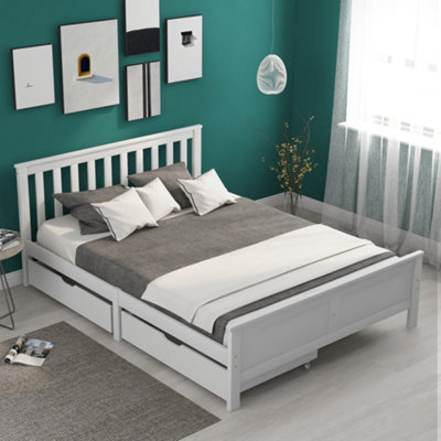 BTM 4ft6 Double Storage Bed 190x135cm Solid White Pine Frame with ...