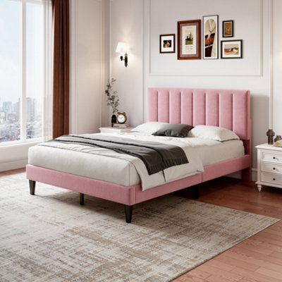 BTM 4ft6 Double Upholstered Velvet Bed, Adjustable Channel-Tufted