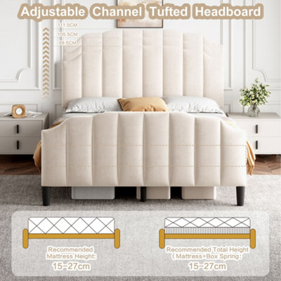 BTM 4ft6 Double Velvet Bed Beige with Adjustable Channel Tufted ...
