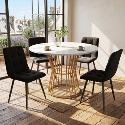 BTM 5 Piece Dining Set, Round 100cm Table with Gold Metal Legs, White ...
