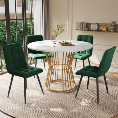 BTM 5 Piece Dining Set, Round 100cm Table with Gold Metal Legs, White ...