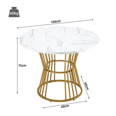 BTM 5 Piece Dining Set, Round 100cm Table with Gold Metal Legs, White ...