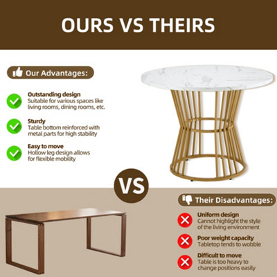 BTM 5 Piece Dining Set, Round 100cm Table with Gold Metal Legs, White ...
