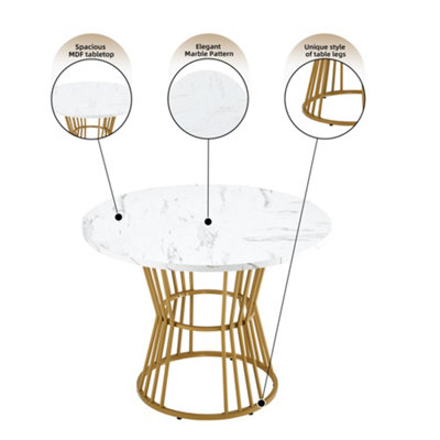 BTM 5 Piece Dining Set, Round 100cm Table with Gold Metal Legs, White ...
