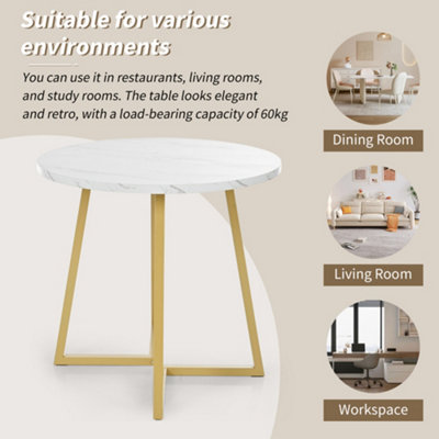 BTM 5 Piece Round Dining Set White MDF Table Top 80cm with Gold Legs ...