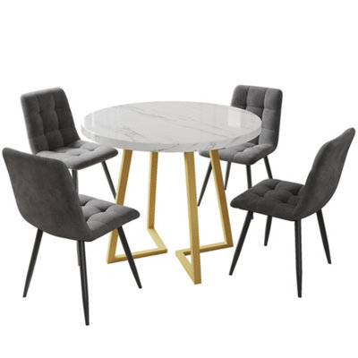 BTM 5 Piece Round Dining Set White MDF Table Top 80cm with Gold Legs ...