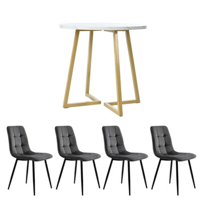 BTM 5 Piece Round Dining Set White MDF Table Top 80cm with Gold Legs ...