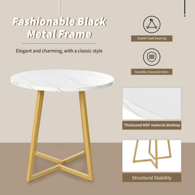 BTM 5 Piece Round Dining Set White MDF Table Top 80cm with Gold Legs ...