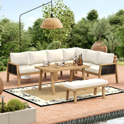 BTM 6-7 Seater Acacia Wood Garden Lounge & Dining Set, Rope Design