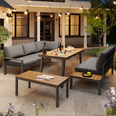 BTM 6-7 Seater Grey Garden Lounge Set, All-Weather, Galvanized Iron ...