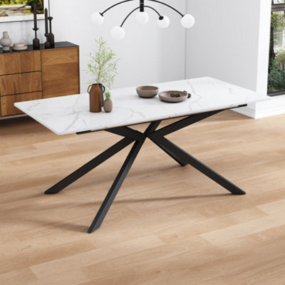 BTM Auto Extendable Dining Table 150 180X70X75.5cm, Cross Legs, Marble ...