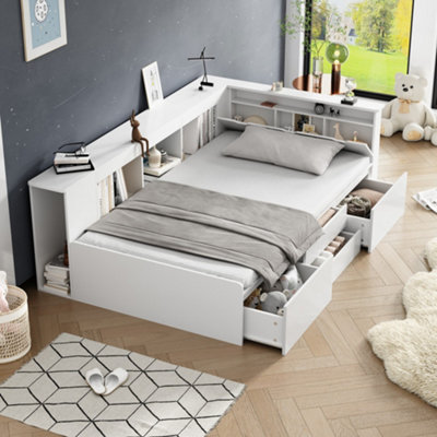 BTM Bed Single Bed 3ft 90x190 cm Multifunctional with Drawers Bookcase ...